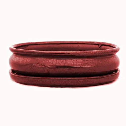 Exotenherz Bonsai-Schale O47 - Rot - 19x13,5cm - Elegante, glasierte Bonsai-Schale mit Untersetzer, ideal für Zimmerbonsai. Entwässerungslöcher sorgen für eine optimale Pflege. Maße: L 19cm, B 13,5cm, H 5cm.