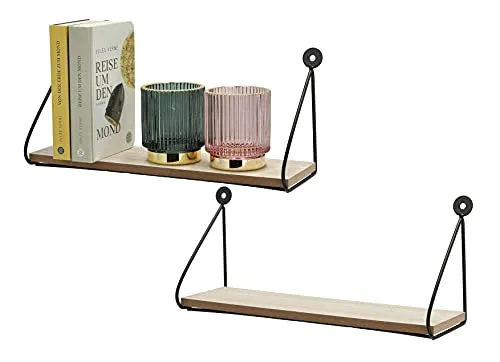 Spetebo Wandregal Hängeregal - 2er Set - Metall mit Holz Ablage Dekoration