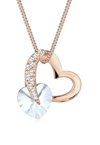 Elli Halskette Silber 925 Rosé 18K Vergoldet Herz Cut-Out Anhänger - Verspielte Damenhalskette aus 925er Sterlingsilber, rosévergoldet. Mit funkelnden Kristallen im Herzdesign, ideal für jeden Anlass. Ein perfektes Geschenk für besondere Momente.