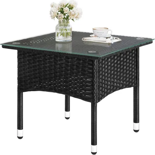 Woltu Beistelltisch eckig mit Glasplatte, wetterfest