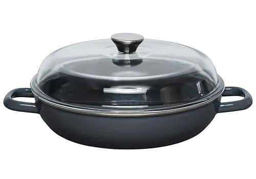Riess Schmorpfanne 28cm DARK GREY mit Glasdeckel - Pfanne mit hohem Rand und Glasdeckel, ideal für energiesparendes Schmor- und Eintopfkochen, perfekt zum stilvollen Servieren direkt vom Herd.