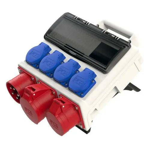 PCE CEE Stromverteiler 9004002-p 400V 32A - Verteiler mit 4 Schutzkontakt- und 2 CEE-Steckdosen, inkl. Leitungsschutzschalter und FI-Schutzschalter. Ideal für sichere Stromverteilung auf Baustellen oder Veranstaltungen.