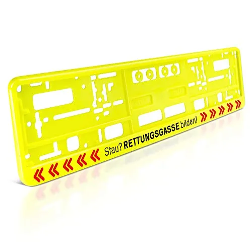 schildEVO 1 Kennzeichenhalter | Stau? RETTUNGSGASSE BILDEN! | NEON-GELB | Nummernschildhalter | Kennzeichenrahmen | DHL-Versand | Typ C