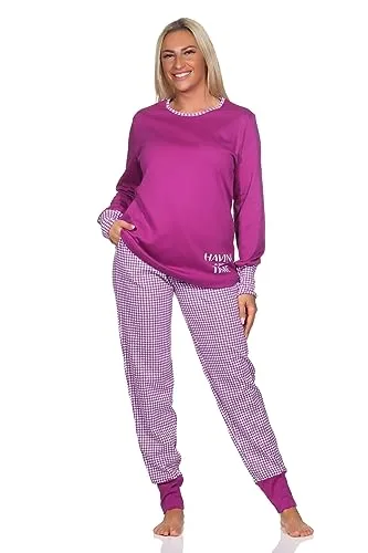 Normann Damen Schlafanzug in lila, Größe 56-58 - Kuschel Interlock Schlafanzug für kalte Nächte. Ideal als Homewear, mit farblich abgesetzten Bündchen für mehr Komfort. Erhältlich in Übergrößen und nach Oeko-Tex Standard 100 gefertigt.
