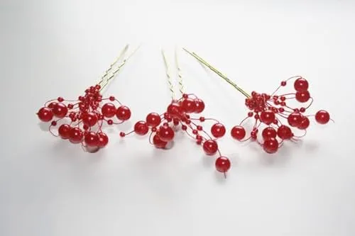 goldfarbene Haarnadeln mit Perlen Fb rot 3 in rot von dekofine