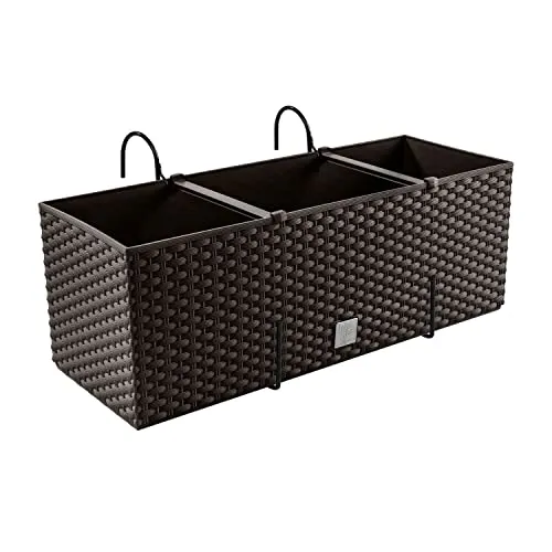 Produktbild Blumenkasten Blumentopf Rattan-Optik mit Halterungen Pflanztopf Balkonkasten Pflanzkästen, Umbra