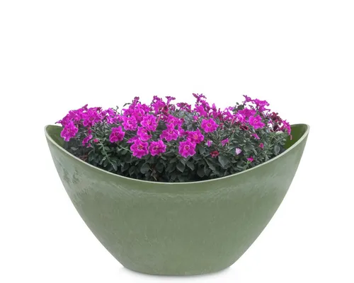 matches21 HOME & HOBBY Blumentopf Pflanzschale oval 20 cm für draussen Dekoschale grün marmoriert (1 St), Blumen-Schale als wetterfeste Friedhof-Schale Grab-Schmuck Grabschale
