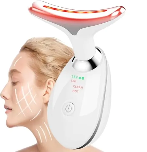 CooBES Elektrisches Gesichtsmassagegerät Anti-Falten,Hals Gesichtsstraffungsgerät,Face Gegen Falten Beauty Meter,EMS Gesichtspflegegerät Anti-Falten Gerät für Damen (3 Farbige LED-Modi-Weiß)