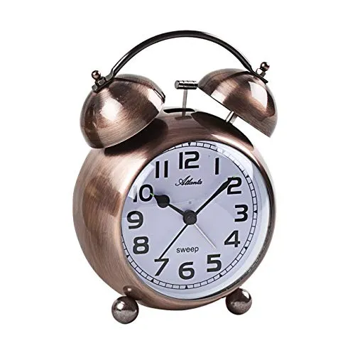 Atlanta Glockenwecker Quarz ohne Ticken - Retro-Wecker mit schleichender Sekunde und Zifferblattbeleuchtung, ideal für einen ruhigen Schlaf ohne störendes Ticken.