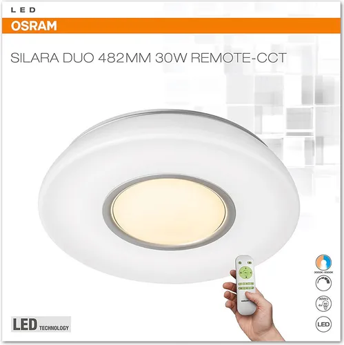 Osram LED Deckenleuchte Silara Duo Weiß 30W 2700lm CCT 3000K - 6500K warmweiß - kaltweiß dimmbar mit Fernbedienung
