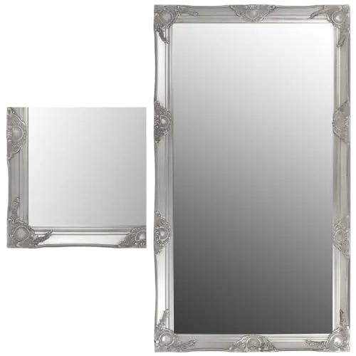 LEBENSwohnART Barock Spiegel Lord Silber 132x72cm - Dekorativer Wandspiegel mit pompösem Holzrahmen in Silber-Antik, ideal für stilvolle Wohnräume. Mit Facettenschliff und Montageoptionen für Hoch- oder Querformat.