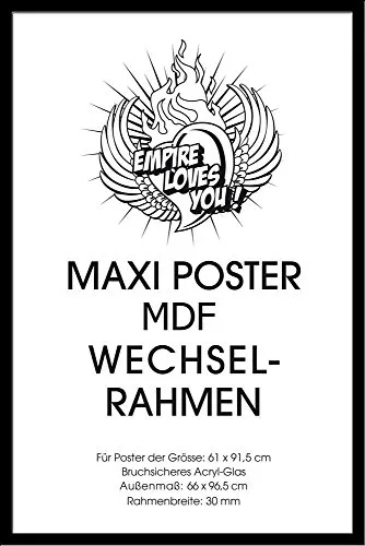 empireposter Rahmen Maxi 61x91,5 cm - Wechselrahmen in Schwarz - Hochwertiger Wechselrahmen von empireposter, Größe 61x91,5 cm. Mit stabilem MDF-Profil (30mm) und Acrylglas für optimale Sichtbarkeit Ihrer Bilder.