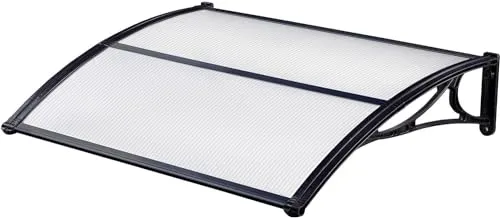 Vordach für den Außenbereich, 100 x 150 cm, aus transparentem Polycarbonat, Sonnendach und Regenschutz, Robustes Dach aus schwarzem ABS-Kunststoff, Vordach für Eingangstüren – einfach zu montieren