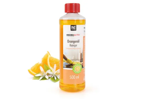 Höfer Chemie Microactiv® Orangenöl Reiniger Konzentrat 4x 500 ml - Reinigungsmittel: Hochkonzentrierter Orangenölreiniger mit hervorragender Fettlösekraft, ideal für Haushalt und Auto, hinterlässt einen angenehmen Duft nach Orangen.