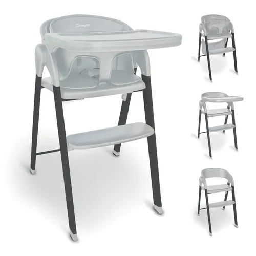 BabyGo Kombihochstuhl Levels grau - Hochstuhl mit 5-Punkt-Rückhaltesystem, abnehmbarem Essbrett und skandinavischem Design, ideal für sicheres Essen und Spielen Ihres Kindes.