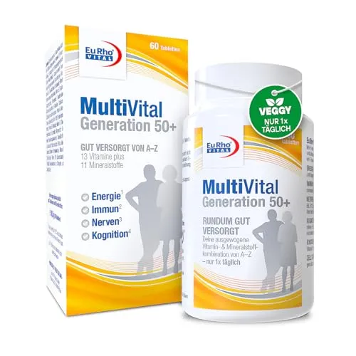 MultiVital Generation 50+ speziell für Best Ager ab 50 Jahren | mit 13 Vitaminen und 11 Mineralstoffen, der Allrounder für Energie, Immunsystem, Nerven, Kognition, 60 vegetarische Tabletten