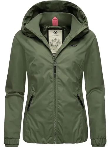 Ragwear Damen wasserdichte Übergangsjacke Dizzie Intl Dark Olive Gr. M - Funktionsjacke aus 100% veganem Material, wasserdicht und winddicht, ideal für Outdoor-Aktivitäten in der Übergangszeit.