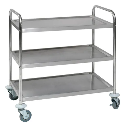 Tischwagen mit 3 Ladeflächen 790 x 500 mm aus Edelstahl - Transportwagen mit robustem Edelstahl-Design, ideal für gastronomische Betriebe und vielseitige Anwendungen.