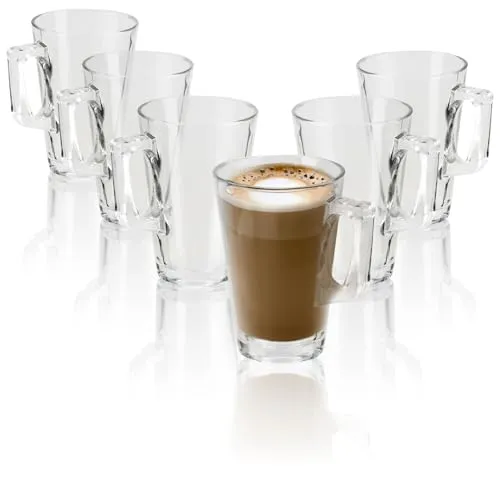 com-four® 6x Teegläser mit Henkel - 250 ml Kaffeeglas aus Borosilikatglas - robuste Gläser für Kaffee, Tee, Säfte oder Latte Macchiato - spülmaschinenfest und mikrowellengeeignet (transparent - 250ml)