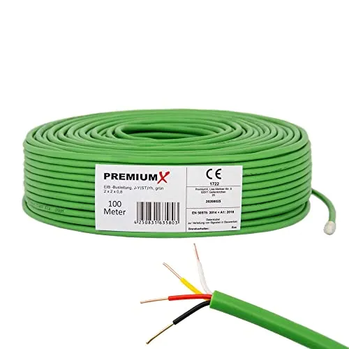 PremiumX 100m EIB BUS-Kabel J-Y(ST) Yh 2x2x0,8 Eca - Hochflexibles Fernmeldekabel für Netzwerk- und MSR-Anwendungen, feuchte und trockene Räume geeignet