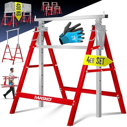 MASKO® Teleskop-Arbeitsbock Untergestell - Werkstatteinrichtung mit max. Belastbarkeit von 200 kg und höhenverstellbarer Arbeitshöhe von 800-1300 mm, ideal für vielseitige Anwendungen und Sicherheit bei der Arbeit.