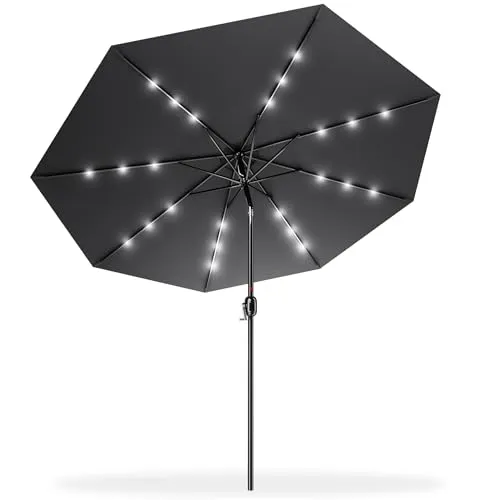 UISEBRT 300cm Sonnenschirm Alu Neigbar mit Handkurbel UV Schutz 40+ und Solar LED Warmweiß