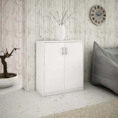 Matkam Möbel Kommode, Weiß, 2-türig - Kommode aus strapazierfähigem Holzwerkstoff, ideal für Wohnzimmer oder Flur. Mit viel Stauraum und pflegeleichter Oberfläche, bietet sie elegante Aufbewahrungslösungen für jeden Raum.