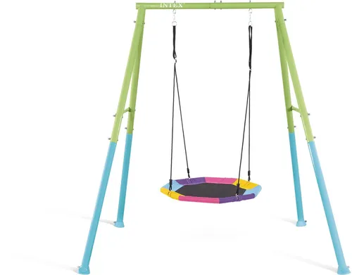 Intex Schaukelkombination Outdoor Garten Schaukelset mit Nestschaukel blau/grün - Outdoor Spielzeug für Kinder von 3 bis 10 Jahren, wetterfeste Nestschaukel für bis zu 3 Kinder, robust und langlebig für jahrelangen Spielspaß im Freien.