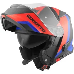 Bogotto V271 BT Zabu Bluetooth Klapphelm - Schwarz-Rot-Blau, Größe S - Motorradhelm mit integriertem Bluetooth und thermoplastischer Schale, ideal für sicheres Fahren und Kommunikation unterwegs.