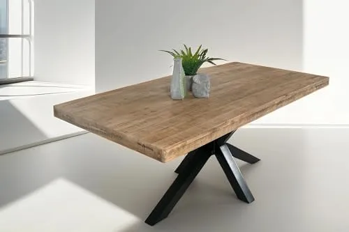 SAM Esstisch 160 x 85 cm Rio, Esszimmertisch naturfarben, Mangoholz massiv, Spider-Gestell aus Metall schwarz, gerade Kanten