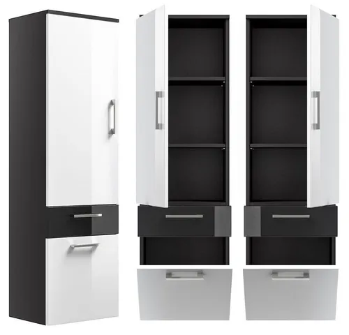 Lomadox Hochschrank RIMAO-100 - Hochglanz weiß & anthrazit - Hochschrank in Hochglanz weiß, ca. 40 x 134,5 x 30 cm, mit komfortabler Dämpfung und hochwertigen MDF-Fronten - ideal für stilvolle und funktionale Aufbewahrung.