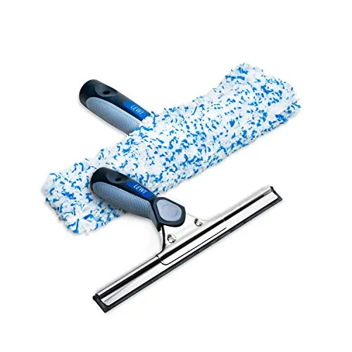 LEWI Fensterwischer & Fensterabzieher Set 25 cm – Profi Einwischer mit Mikrofaserbezug & Abzieher mit Gummilippe