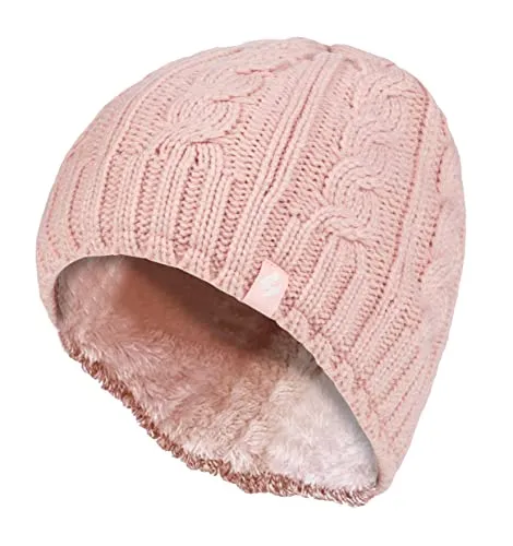 HEAT HOLDERS - Damen Mütze mit Fleecefutter für Winter und Herbst | Strick Beanie mit Warm Fleece (Einheitsgröße, Dusky Rosa)