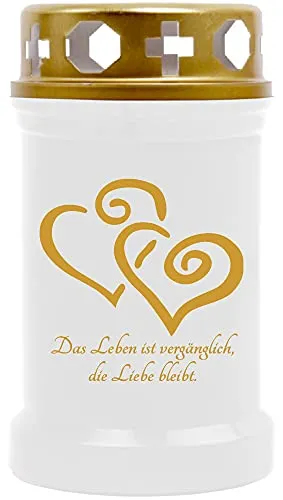 HS Candle Grabkerze Grablicht (2 Herzen Gold) - ca 48h / 2 Tage Brenndauer je Kerze (14,5cm, Ø 7cm) - versch. Designs