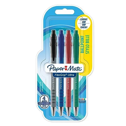 Paper Mate Flexgrip Ultra-Druckkugelschreiber | mittlere Spitze (1,0 mm) | sortierte Farben | 4er-Packung