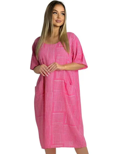 Mississhop Sommerkleid Baumwollkleid 100 % Baumwolle - Gemusterte Kleider, luftiger Ballon-Schnitt für hohen Tragekomfort, ideal für warme Tage und Strandbesuche, mit praktischen Taschen und elegantem Ausschnitt.