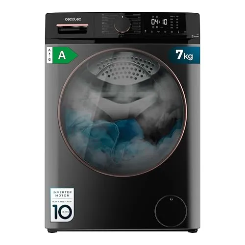Cecotec Frontlader-Waschmaschine 7 kg Bolero Dresscode 7610 Inverter Steel A. Frontlader Steel mit 7 kg Kapazität, 1400 U/min, Klasse A, Dampffunktion, Inverter Plus Motor, 15 Programme