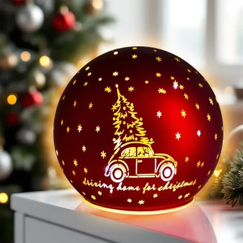 Spetebo LED Weihnachtskugel zum Stellen in matt rot mit Timer - 12 cm - Glaskugel warm weiß beleuchtet Batterie betrieben - Weihnachten Advent Tisch Aufsteller Deko Kugel Stimmungslicht