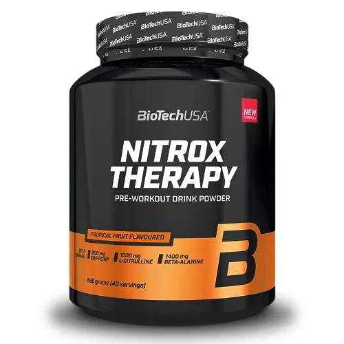 BioTechUSA Nitrox Therapy | Mit Vitamin B6, Magnesium und Koffein | 16 Wirkstoffe | Glutenfrei, Laktosefrei, 680 g, Tropische Früchte
