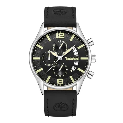 Timberland TDWGC9001201 Herrenuhr - Armbanduhr für Herren aus hochwertigem Leder und rostfreiem Stahl, mit wasserdichtem Design und elegantem schwarzen Zifferblatt für stilvolle Anlässe.
