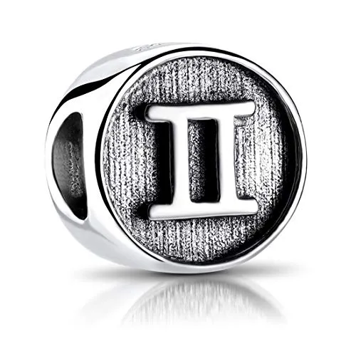 MATERIA Sternzeichen Zwillinge Anhänger Silber 925 - Beads Perle Charms für Armband oder Kette antik schwarz #584