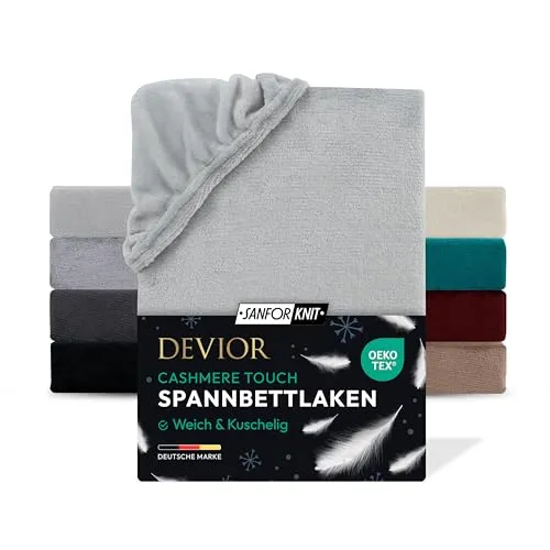 Devior Cashmere Touch Spannbettlaken, Silber, 180x200-200x200 cm – Flauschig weich & wärmend – Mikrofaser mit 190 g/m²– Winter-Spannbetttuch für Topper & Matratzen – Oeko-TEX Zertifiziert