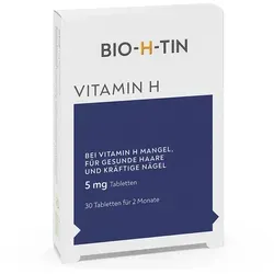 BIO-H-TIN Vitamin H 5 mg Tabletten für gesundes Haar und Nägel - Nahrungsergänzungsmittel zur Unterstützung von gesundem Haar- und Nagelwachstum, hochdosiertes Vitamin H für volle, glänzende Haare und feste Nägel.