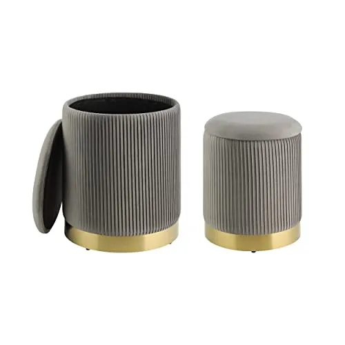 EGLO LIVING 2er Set Hocker Mashike - Elegante Poufs mit Stauraum - Stilvolle Hocker mit edlem Samtbezug und goldfarbenem Metall, bieten zusätzlichen Stauraum und vielseitige Einsatzmöglichkeiten als Beistelltisch oder Sitzgelegenheit.
