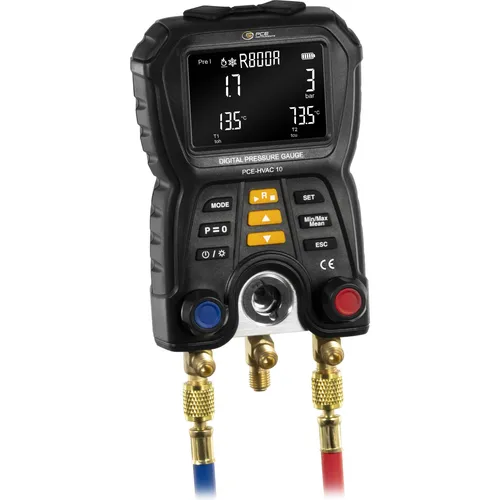 PCE Instruments Druckmesser PCE-HVAC 10 - Druck-Messgeräte, robust und ideal für Kälteanlagen und Wärmepumpen mit präziser Druck- und Temperaturmessung bis 60 bar.