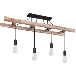 Globo Hängeleuchte - Natur & Schwarz - Stilvolle Hängelampe aus Holz und Metall, 30x80x115 cm, ideal für die Innenbeleuchtung über Esstischen.