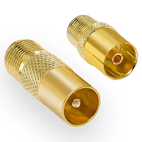 HB-Digital 2-Teiliges SAT Antennen Adapter Set - Antennen-Stecker (männlich) und Antennen-Buchse (weiblich) auf F-Buchse (SAT, weiblich) VERGOLDET