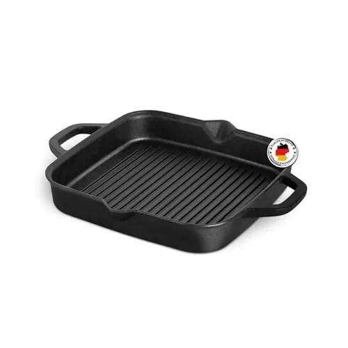 BURNHARD Grillpfanne Gusseiserne Bratpfanne 30 cm - Robuste Gusseisenpfanne für Herd und Grill. Ideal für perfekte Röstaromen und gleichmäßige Garung von Fleisch und Gemüse. Mit hitzebeständigem Griffschutz für sicheres Handling.