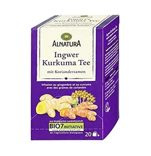 Alnatura Ingwer Kurkuma Zimt Tee, 40 g - Bio-Tees mit feinwürziger und leicht süßer Note, ideal für entspannende Momente. 20 vegane Aufgussbeutel für puren Genuss.