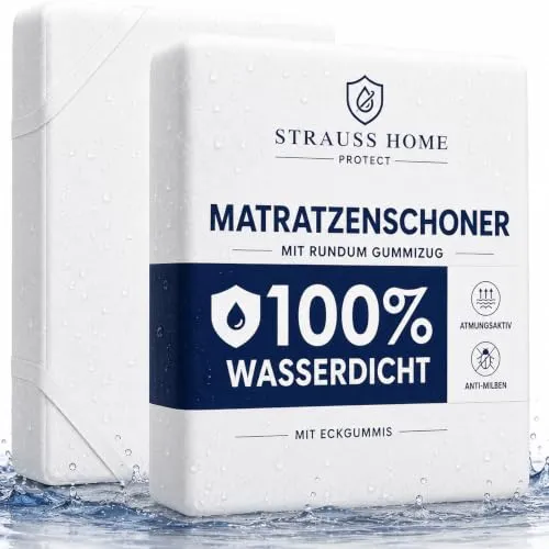 Strauss Home Matratzenschoner 120x200 cm Wasserdicht – Baumwolle mit Eckgummis, Atmungsaktiv, Waschbar, Nässeschutz, Milbenschutz & Allergikerfreundlich